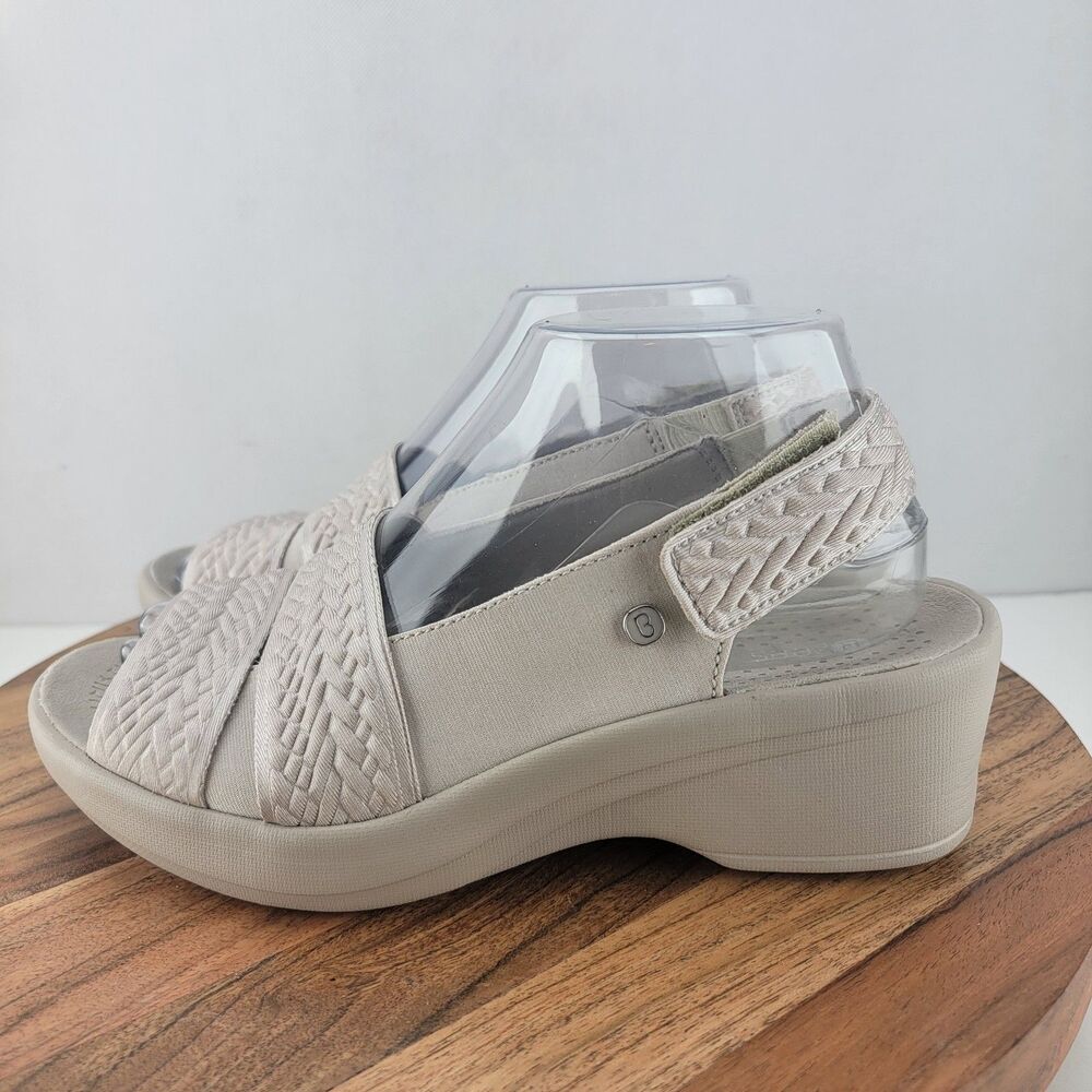 Bzees Womens Size 8.5 Silver Fiona Slingback Hook Loop Wedge Comfort Sandals